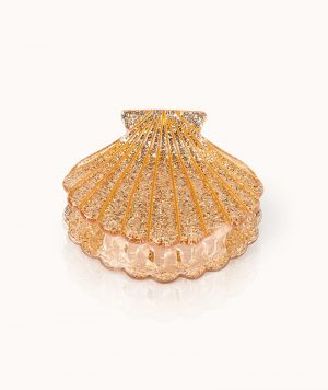 Haarklammer Muschelform, Gold Glitter