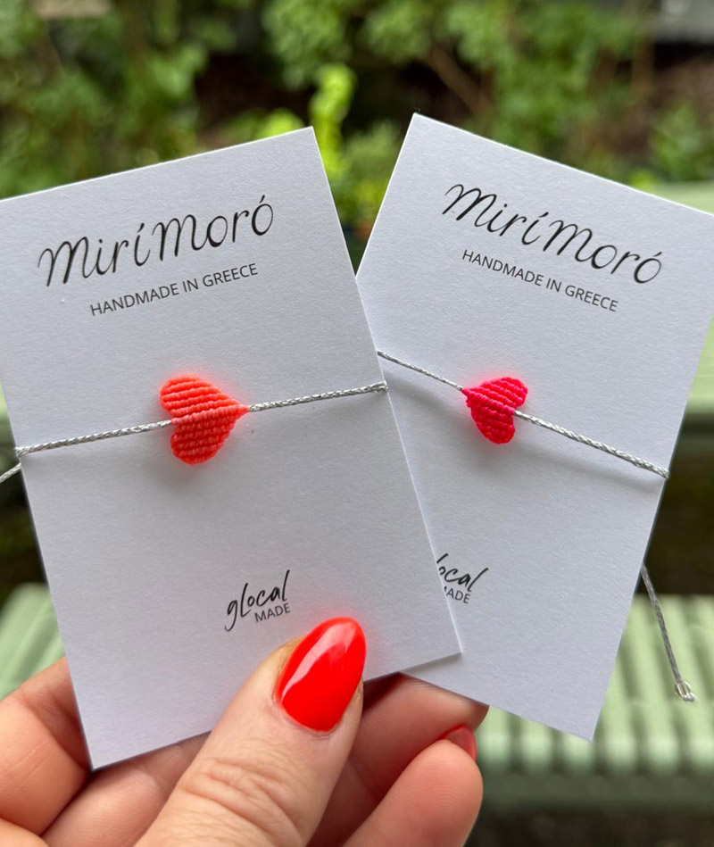 Herz Armband mirí moró, Neon coral, Silber