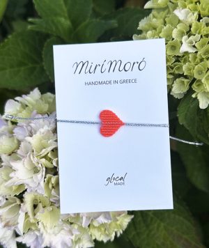 Herz Armband mirí moró, Neon coral, Silber