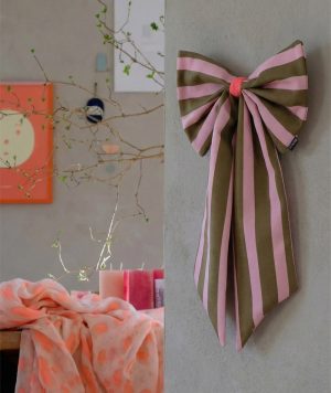 Schleife, Canvas olive/rosa breit gestreift