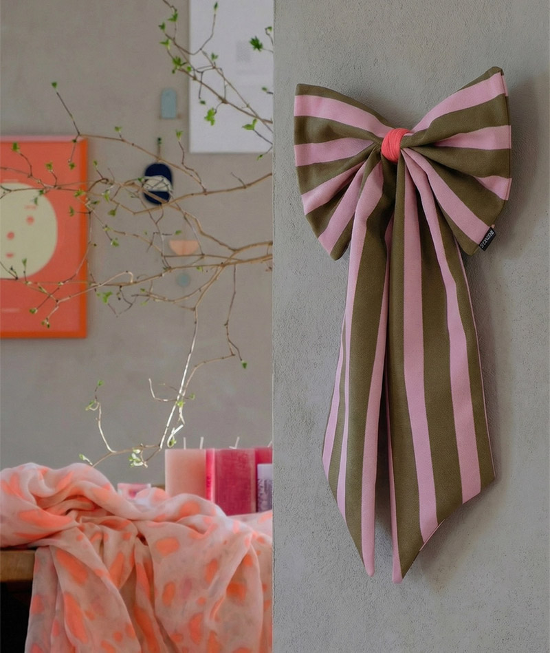 Schleife, Canvas olive/rosa breit gestreift