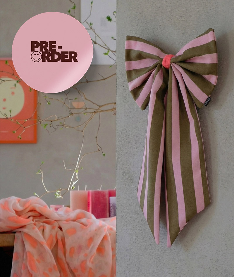Schleife, Canvas olive/rosa breit gestreift