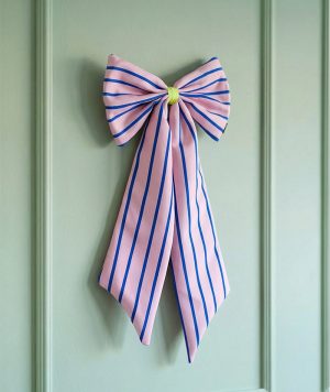 Schleife Canvas peach/blau schmal gestreift