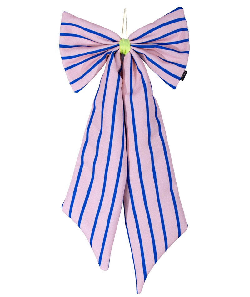 Schleife Canvas peach/blau schmal gestreift